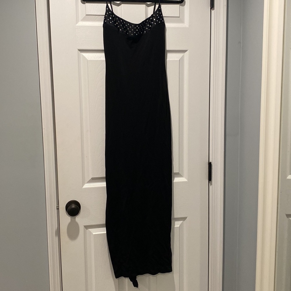 Vintage Caché Style 4315 Black Rhinestone Maxi Dress • XS • Formal Evening Gown